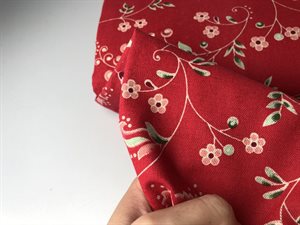 Vævet bomuld - dekostof i rød med søde blomster
